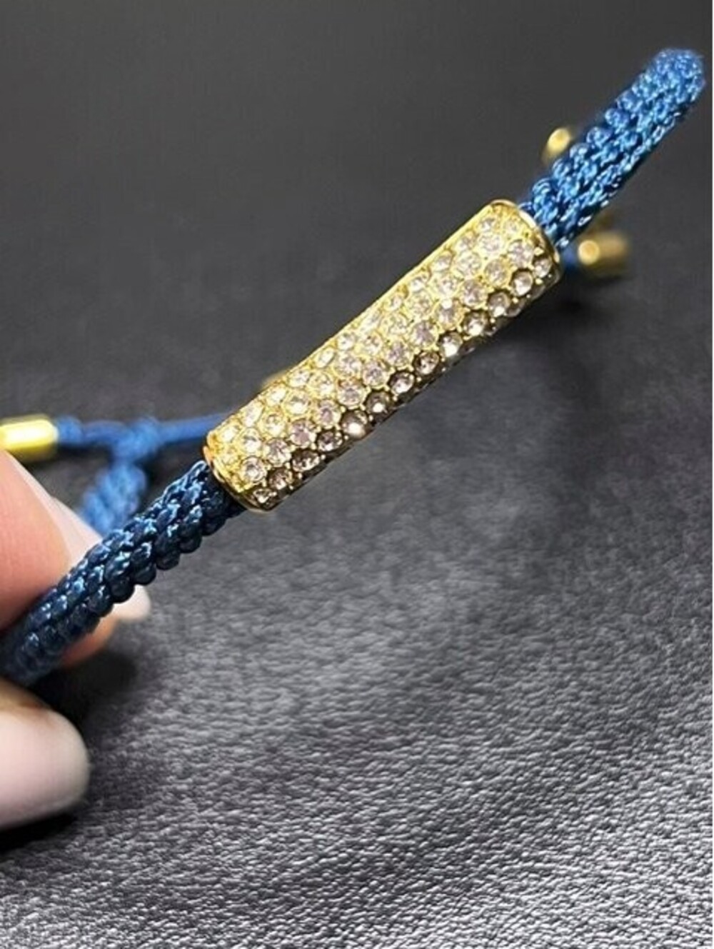 B6371 Michael Kors  Pave Bar Slider Bracelet Adjustable Blue Braided Cord